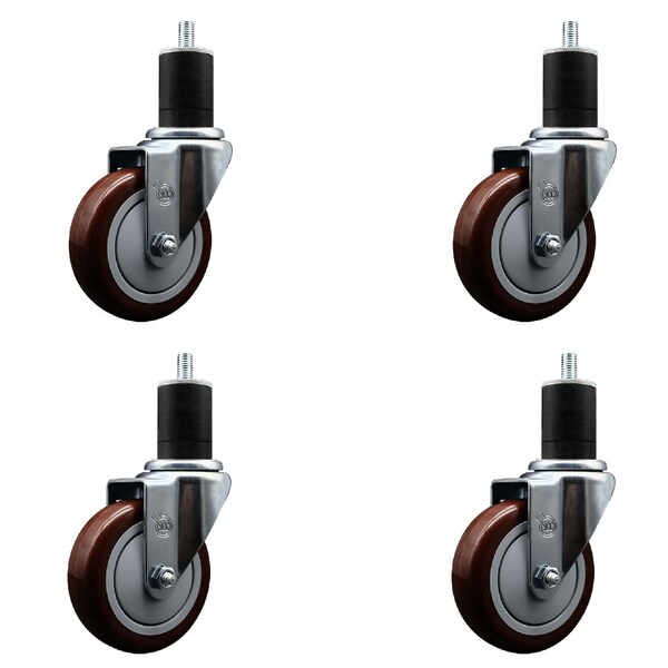 Service Caster 4'' SS Maroon Poly Wheel Swivel 1-3/4'' Expanding Stem Caster Set, 4PK SCC-SSEX20S414-PPUB-MRN-134-4 - main